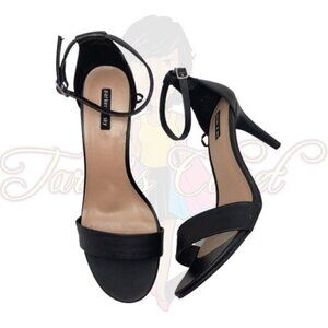 Parker & Sky Louise Black Open Toe Buckle Heels